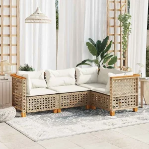 4-delige Loungeset met kussens poly rattan beige 4-delige Loungeset met kussens poly rattan beige