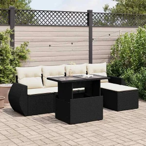 6-delige Loungeset met kussens poly rattan zwart 6-delige Loungeset met kussens poly rattan zwart