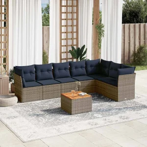 8-delige Loungeset met kussens poly rattan grijs 8-delige Loungeset met kussens poly rattan grijs