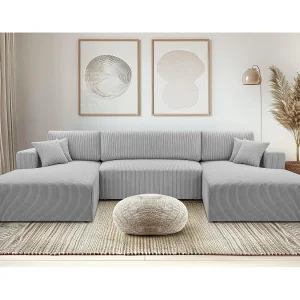 AX LIVING Catea lichtgrijze hoekbank slaapbank in U-vorm 364cm breed