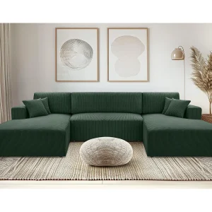 AX LIVING Catea donkergroene hoekbank slaapbank in U-vorm 364cm breed