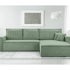 AX LIVING Cedria L hoekbank in saliegroen – 287 cm met slaapfunctie