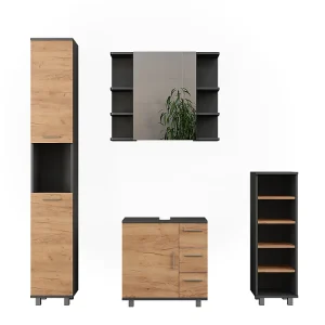 Badkamermeubelset antraciet/gouden eik 60.2x33x60.8 ilias Badkamermeubelset antraciet/gouden eik 60.2x33x60.8 ilias