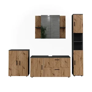 Badkamermeubelset antraciet/goudkleurig eiken 120.1x41x60.6 irma Badkamermeubelset antraciet/goudkleurig eiken 120.1x41x60.6 irma