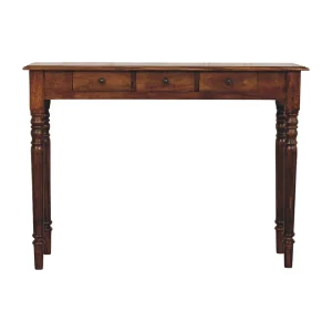 Artisan Furniture Massief hout Gedraaide poten, 3 laden, kastanjehouten console Artisan Furniture Massief hout Gedraaide poten, 3 laden, kastanjehouten console