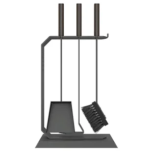 3-delige haardgereedschapset van staal en hout, zwart – Set 6 L