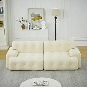 224cm Modulaire 2-zits bank van 3D-gebreide stof, 68cm zitdiepte, Beige 224cm Modulaire 2-zits bank van 3D-gebreide stof, 68cm zitdiepte, Beige