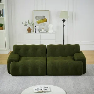 224cm Modulaire 2-zits bank van 3D-gebreide stof, 68cm zitdiepte, Groen 224cm Modulaire 2-zits bank van 3D-gebreide stof, 68cm zitdiepte, Groen