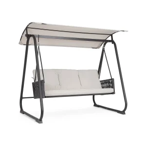 3-zits schommelbank met antracietkleurig stalen frame – MANACOR 3-zits schommelbank met antracietkleurig stalen frame – MANACOR