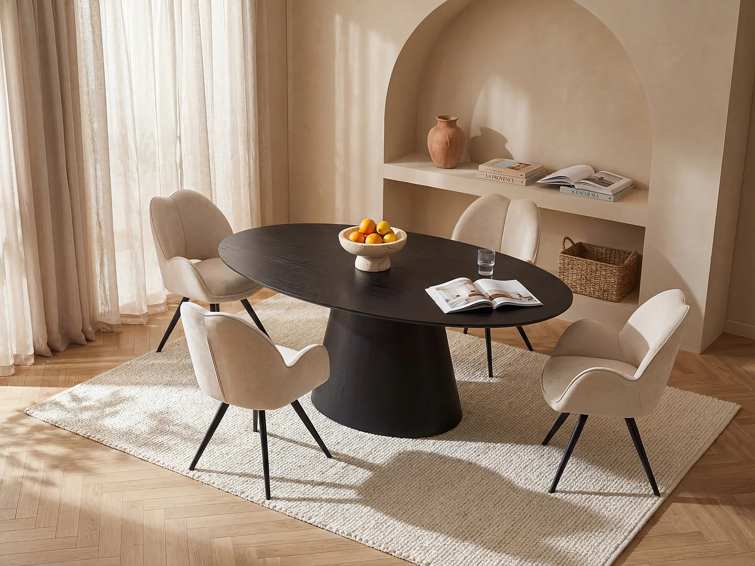 Set van tafel ANTELADA + 4 stoelen GULSUN - Zwart en beige