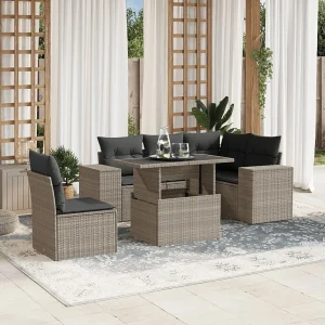 6-delige Loungeset met kussens poly rattan lichtgrijs 6-delige Loungeset met kussens poly rattan lichtgrijs
