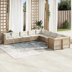 10-delige Loungeset met kussens poly rattan beige 10-delige Loungeset met kussens poly rattan beige