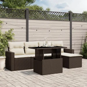 6-delige Loungeset met kussens poly rattan bruin 6-delige Loungeset met kussens poly rattan bruin