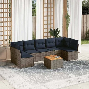 8-delige Loungeset met kussens poly rattan grijs 8-delige Loungeset met kussens poly rattan grijs