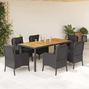 7-delige Tuinset met kussens poly rattan zwart 7-delige Tuinset met kussens poly rattan zwart
