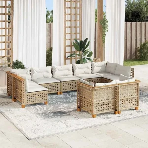 9-delige Loungeset met kussens poly rattan beige 9-delige Loungeset met kussens poly rattan beige