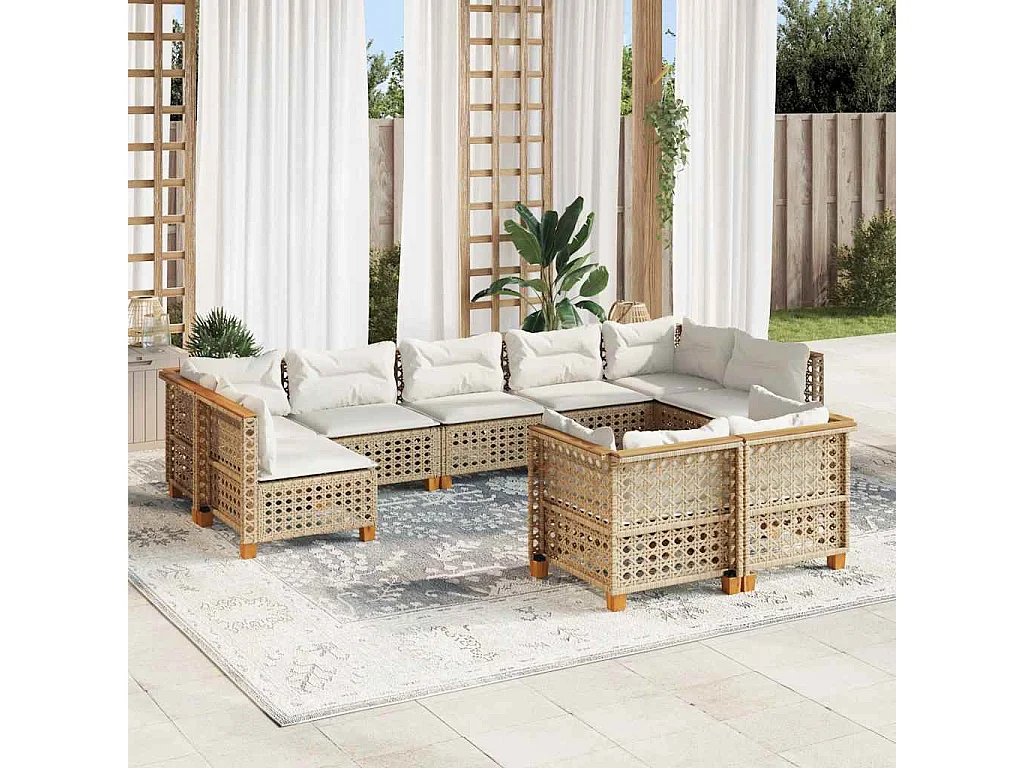 9-delige Loungeset met kussens poly rattan beige