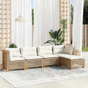 5-delige Loungeset met kussens poly rattan beige 5-delige Loungeset met kussens poly rattan beige