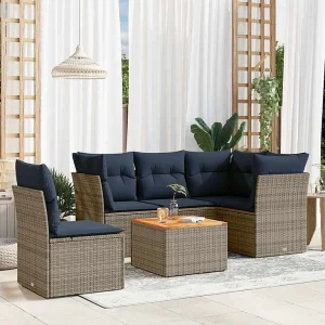 6-delige Loungeset met kussens poly rattan grijs 6-delige Loungeset met kussens poly rattan grijs