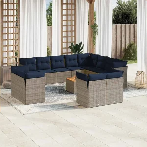 13-delige Loungeset met kussens poly rattan grijs 13-delige Loungeset met kussens poly rattan grijs