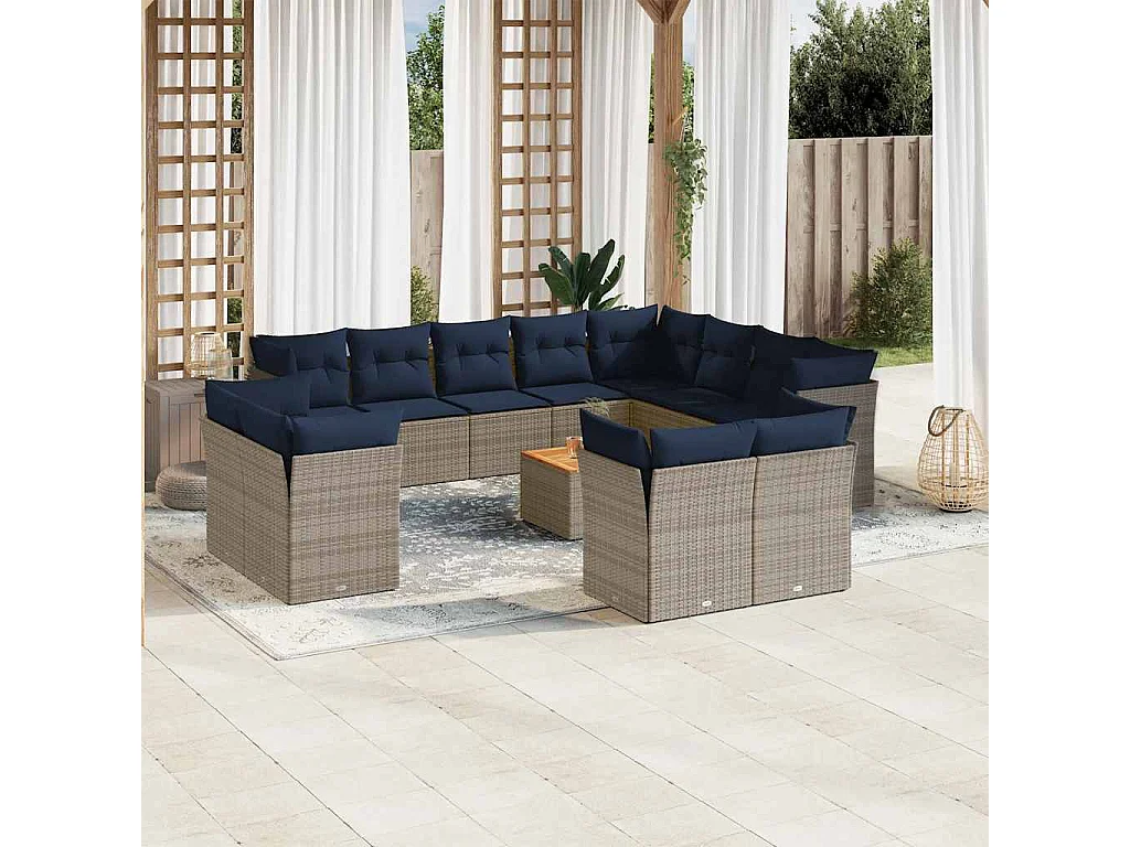 13-delige Loungeset met kussens poly rattan grijs