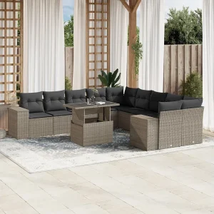 11-delige Loungeset met kussens poly rattan lichtgrijs 11-delige Loungeset met kussens poly rattan lichtgrijs