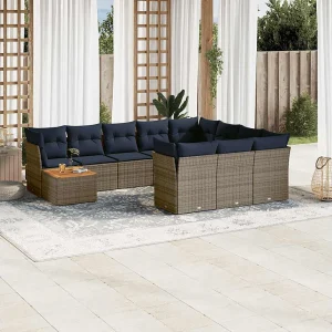 11-delige Loungeset met kussens poly rattan grijs 11-delige Loungeset met kussens poly rattan grijs