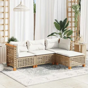 4-delige Loungeset met kussens poly rattan beige 4-delige Loungeset met kussens poly rattan beige
