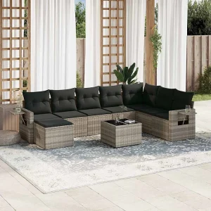 9-delige Loungeset met kussens poly rattan lichtgrijs 9-delige Loungeset met kussens poly rattan lichtgrijs
