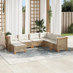 7-delige Loungeset met kussens poly rattan beige 7-delige Loungeset met kussens poly rattan beige