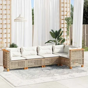 5-delige Loungeset met kussens poly rattan beige 5-delige Loungeset met kussens poly rattan beige