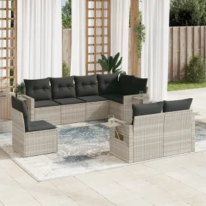 8-delige Loungeset met kussens poly rattan lichtgrijs 8-delige Loungeset met kussens poly rattan lichtgrijs
