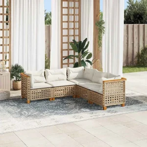 5-delige Loungeset met kussens poly rattan beige 5-delige Loungeset met kussens poly rattan beige