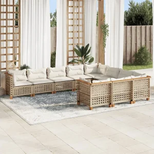 10-delige Loungeset met kussens poly rattan beige 10-delige Loungeset met kussens poly rattan beige