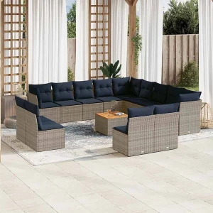 14-delige Loungeset met kussens poly rattan grijs 14-delige Loungeset met kussens poly rattan grijs