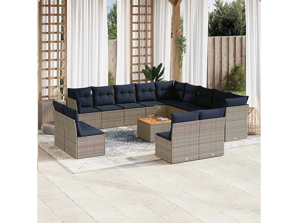 14-delige Loungeset met kussens poly rattan grijs