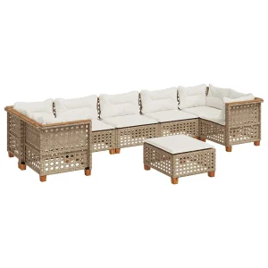8-delige Loungeset met kussens poly rattan beige 8-delige Loungeset met kussens poly rattan beige
