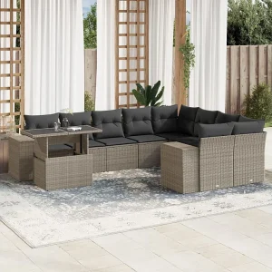 10-delige Loungeset met kussens poly rattan lichtgrijs 10-delige Loungeset met kussens poly rattan lichtgrijs