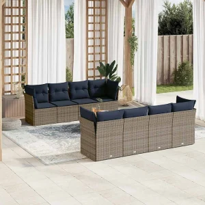 9-delige Loungeset met kussens poly rattan grijs 9-delige Loungeset met kussens poly rattan grijs