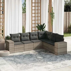 6-delige Loungeset met kussens poly rattan lichtgrijs 6-delige Loungeset met kussens poly rattan lichtgrijs