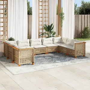 9-delige Loungeset met kussens poly rattan beige 9-delige Loungeset met kussens poly rattan beige