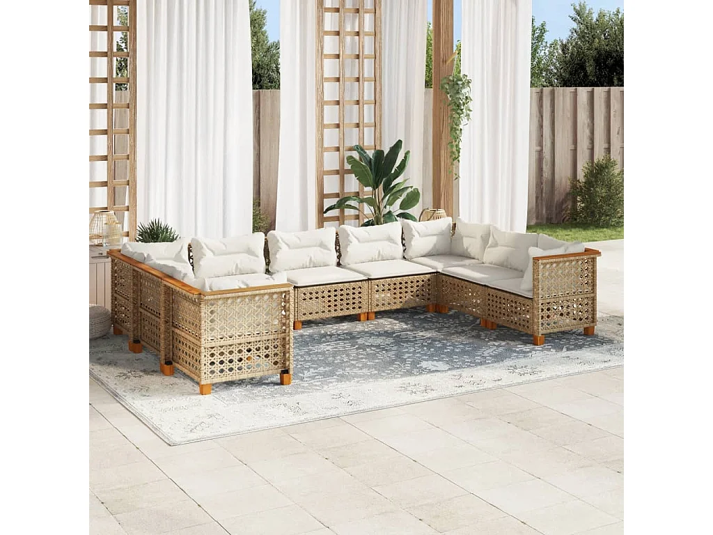 9-delige Loungeset met kussens poly rattan beige