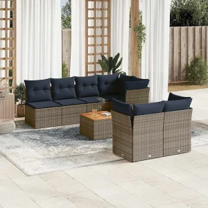 8-delige Loungeset met kussens poly rattan grijs 8-delige Loungeset met kussens poly rattan grijs