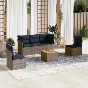 6-delige Loungeset met kussens poly rattan grijs 6-delige Loungeset met kussens poly rattan grijs
