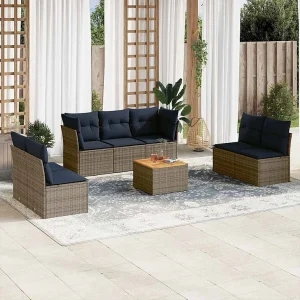 8-delige Loungeset met kussens poly rattan grijs 8-delige Loungeset met kussens poly rattan grijs