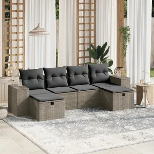 6-delige Loungeset met kussens poly rattan lichtgrijs 6-delige Loungeset met kussens poly rattan lichtgrijs