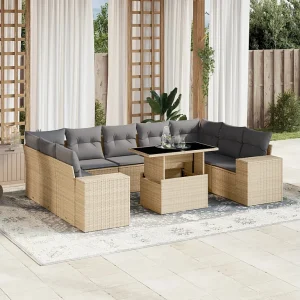 10-delige Loungeset met kussens poly rattan beige 10-delige Loungeset met kussens poly rattan beige