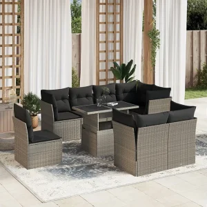 9-delige Loungeset met kussens poly rattan lichtgrijs 9-delige Loungeset met kussens poly rattan lichtgrijs