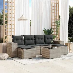 7-delige Loungeset met kussens poly rattan lichtgrijs 7-delige Loungeset met kussens poly rattan lichtgrijs
