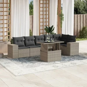 7-delige Loungeset met kussens poly rattan lichtgrijs 7-delige Loungeset met kussens poly rattan lichtgrijs
